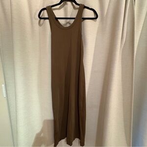 Everlane Green Cotton Ribbed Olive Green midi dress